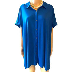 H By Halston Jersey Fabric Boho Casual Blue Blouse Women Plus Size 3X